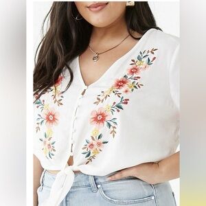 Forever 21 White Floral Embroidered Blouse